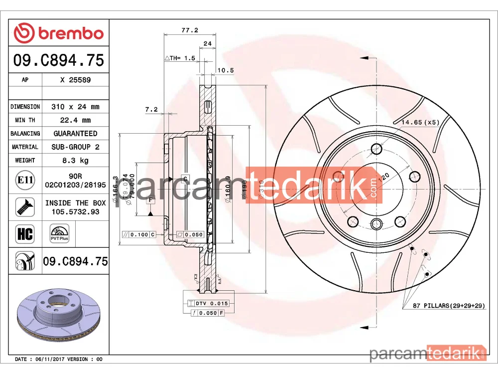 BREMBO 09C89475 | Fren Diski (Ön) — BMW 5, BMW 5 Touring