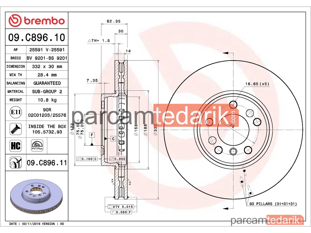 BREMBO 09C89611 | Fren Diski (Ön) — BMW X5, BMW X3