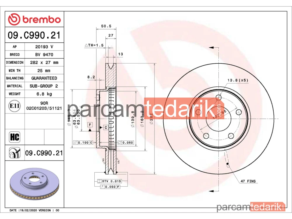 BREMBO 09C99021 | Fren Diski (Ön) — Ford Focus IV