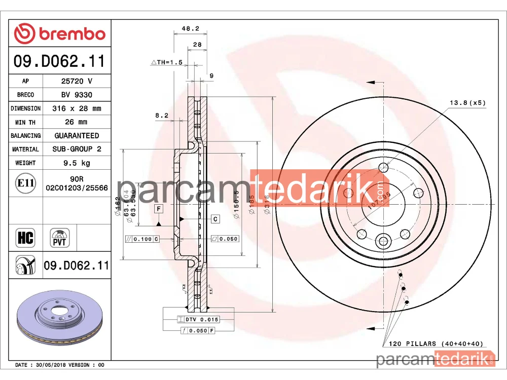 BREMBO 09D06211 | Fren Diski (Ön) — Jaguar XE