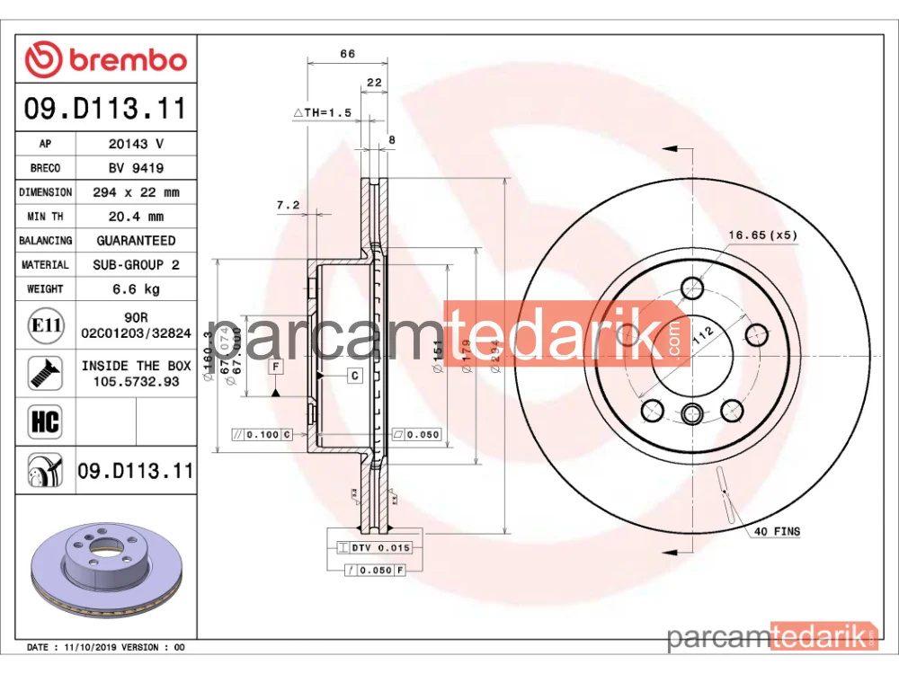 BREMBO 09D11311 | Fren Diski (Ön) — BMW 3, BMW 3 Touring