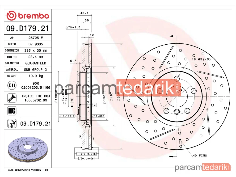 BREMBO 09D17921 | Fren Diski (Ön) — Mini, Mini Clubman, Mini Cabrio