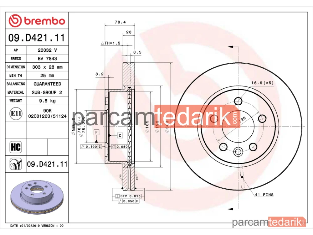 BREMBO 09D42111 | Fren Diski (Ön, 28 mm) — VW Crafter, VW Grand California Camper