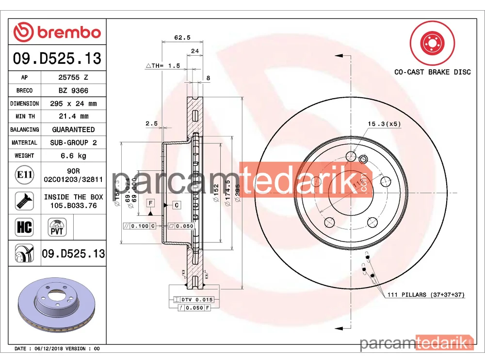 BREMBO 09D52513 | Fren Diski (Ön) — Mercedes-Benz C-Serisi, Mercedes-Benz C-Serisi T-Model