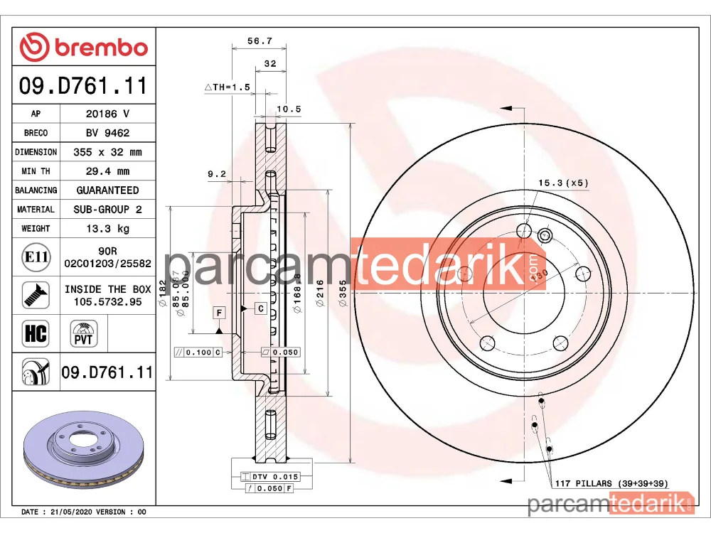 BREMBO 09D76111 | Fren Diski (Ön) — Mercedes-Benz G-Serisi
