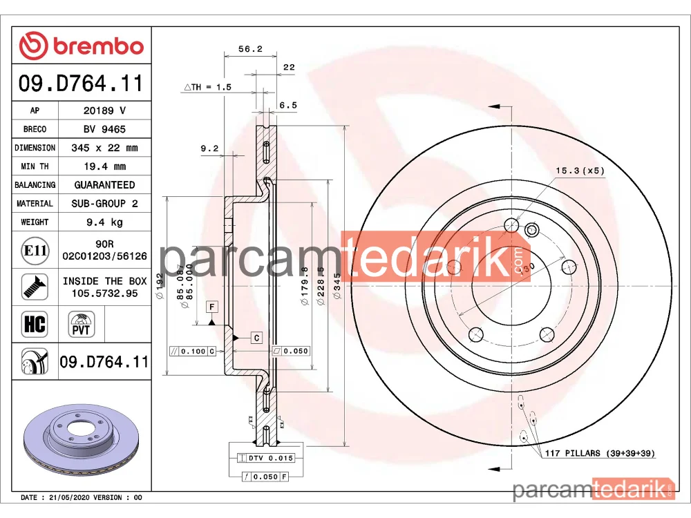 BREMBO 09D76411 | Fren Diski (Arka) — Mercedes-Benz G-Serisi