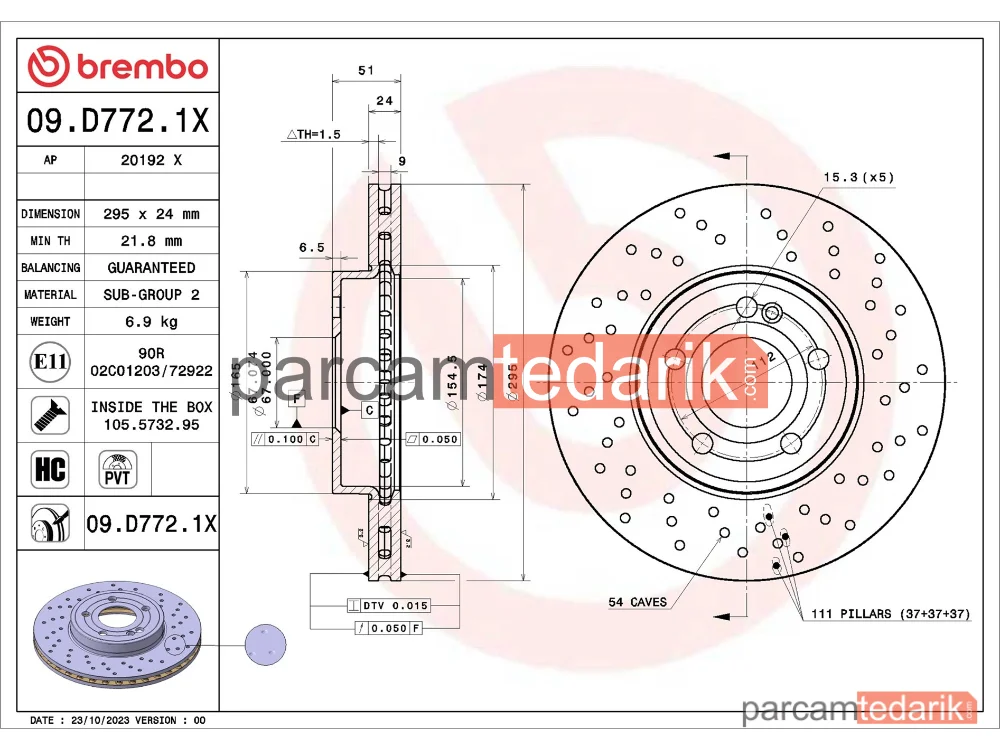 BREMBO 09D7721X | Fren Diski (Ön, Delikli) — Mercedes-Benz A-Serisi, Mercedes-Benz B-Serisi, Mercedes-Benz Cla