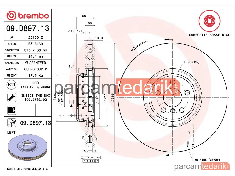 BREMBO 09D89713 | Fren Diski (Ön) — BMW X5, BMW X7, BMW 8 Coupe