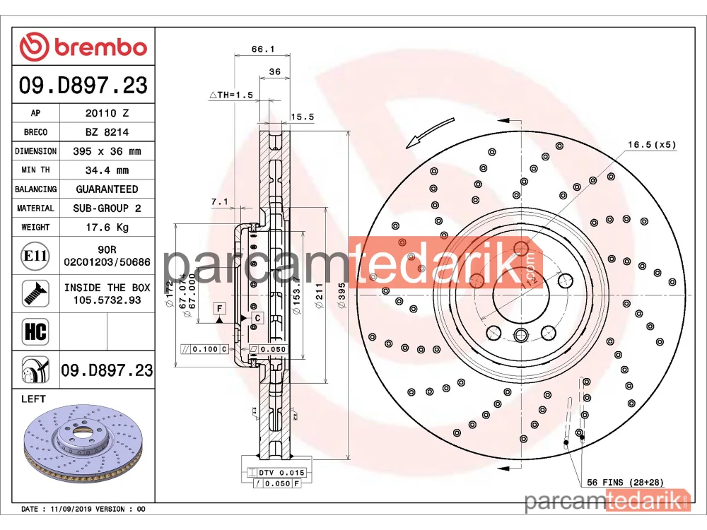 BREMBO 09D89723 | Fren Diski (Ön) — BMW 5, BMW 5 Touring, BMW 6 Gran Turismo