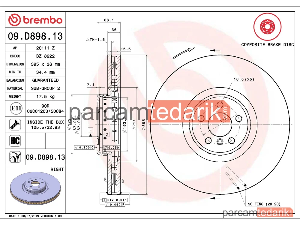 BREMBO 09D89813 | Fren Diski (Ön) — BMW X5, BMW X7, BMW 8 Coupe
