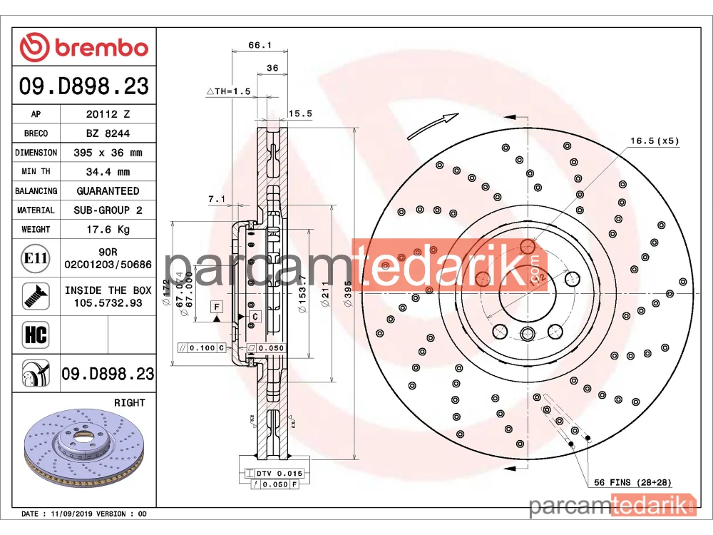 BREMBO 09D89823 | Fren Diski (Ön) — BMW 5, BMW 5 Touring, BMW 6 Gran Turismo