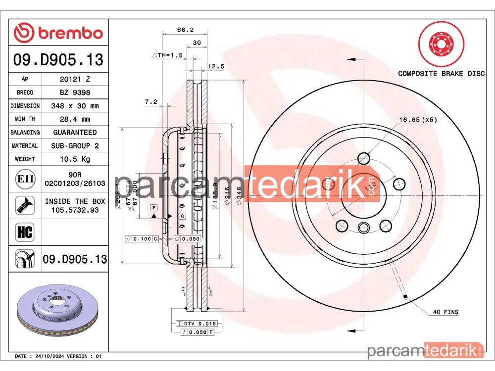 BREMBO 09D90513 | Fren Diski (Ön) — BMW 5, BMW 5 Touring, BMW 6 Gran Turismo