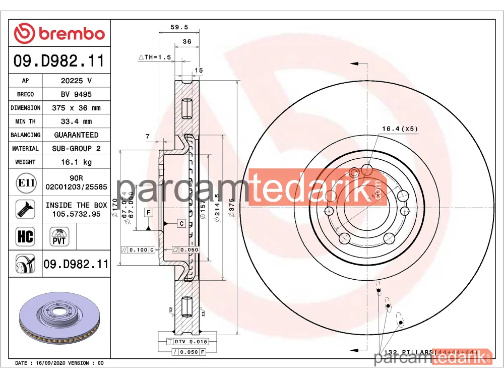 BREMBO 09D98211 | Fren Diski (Ön) — Mercedes-Benz Gle, Mercedes-Benz Gle Coupe, Mercedes-Benz Gls