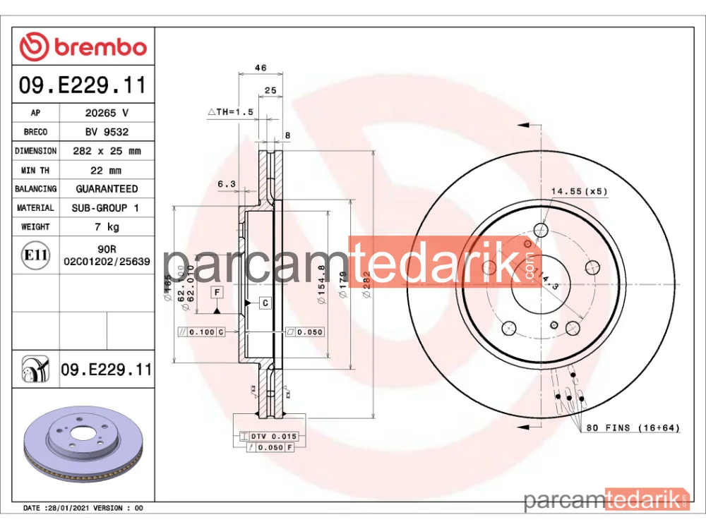 BREMBO 09E22911 | Fren Diski (Ön) — Toyota Corolla, Toyota Yaris Cross