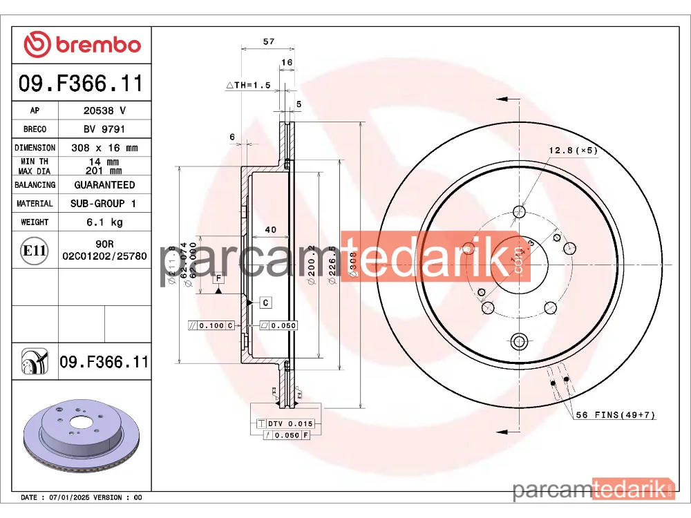 BREMBO 09F36611 | Fren Diski — Suzuki Grand Vitara II