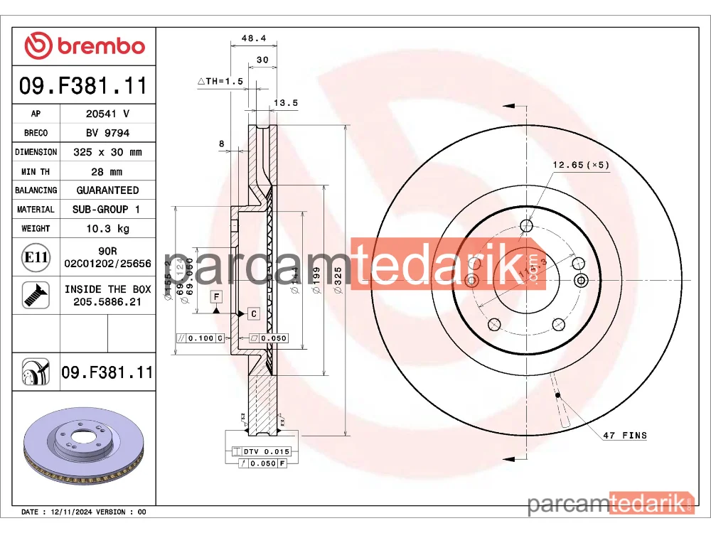 BREMBO 09F38111 | Fren Diski (Ön) — Kia Sorento IV, Hyundai Kona, Hyundai Santa FE IV