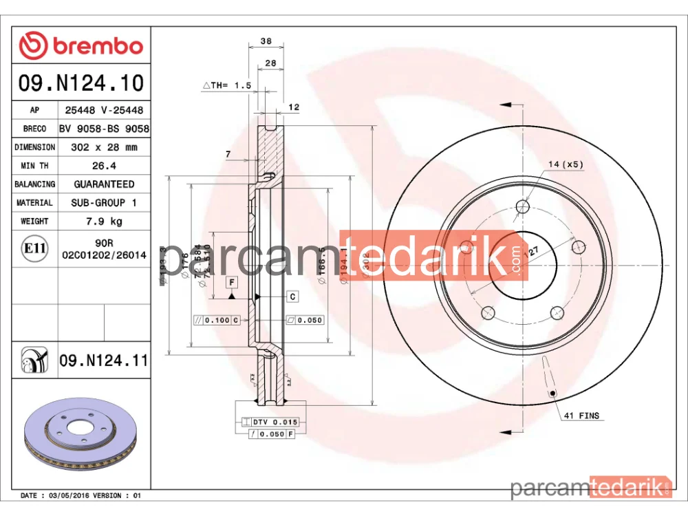 BREMBO 09N12411 | Fren Diski (Ön, Delikli) — Fiat Freemont, Dodge Journey, Chrysler Grand Voyager V