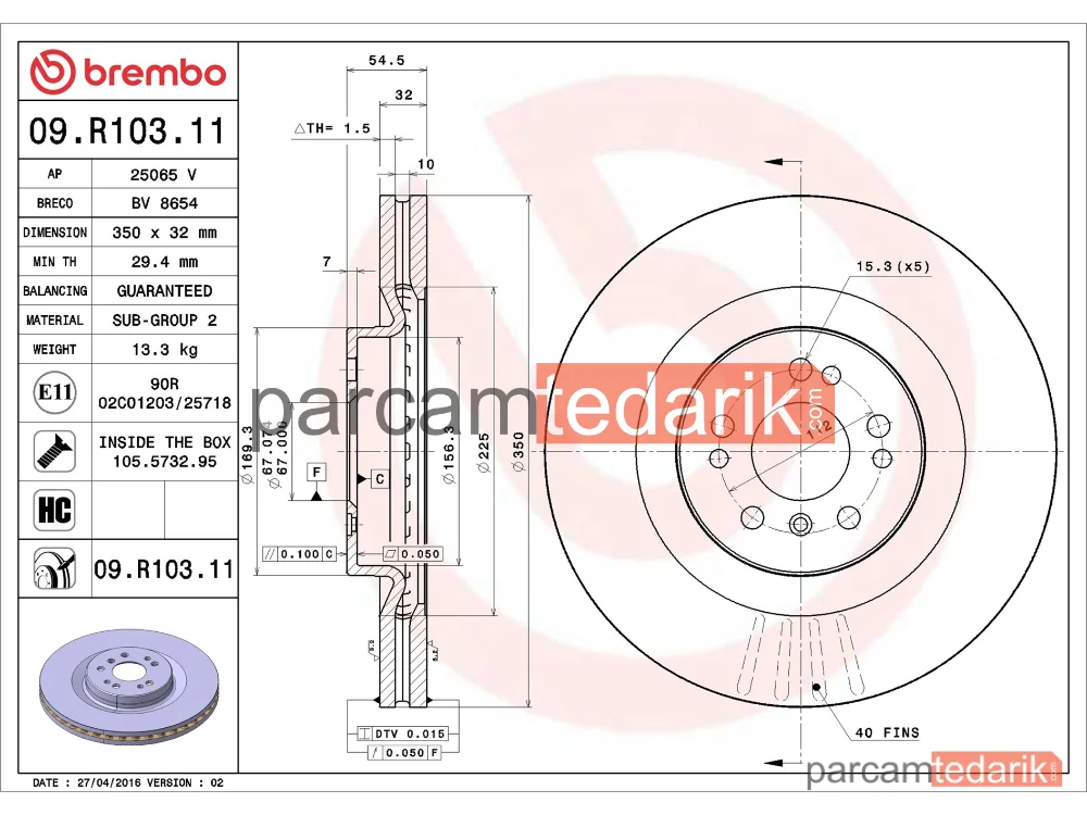 BREMBO 09R10311 | Fren Diski (Ön) — Mercedes-Benz M-Serisi, Mercedes-Benz R-Serisi, Mercedes-Benz Gl-Serisi