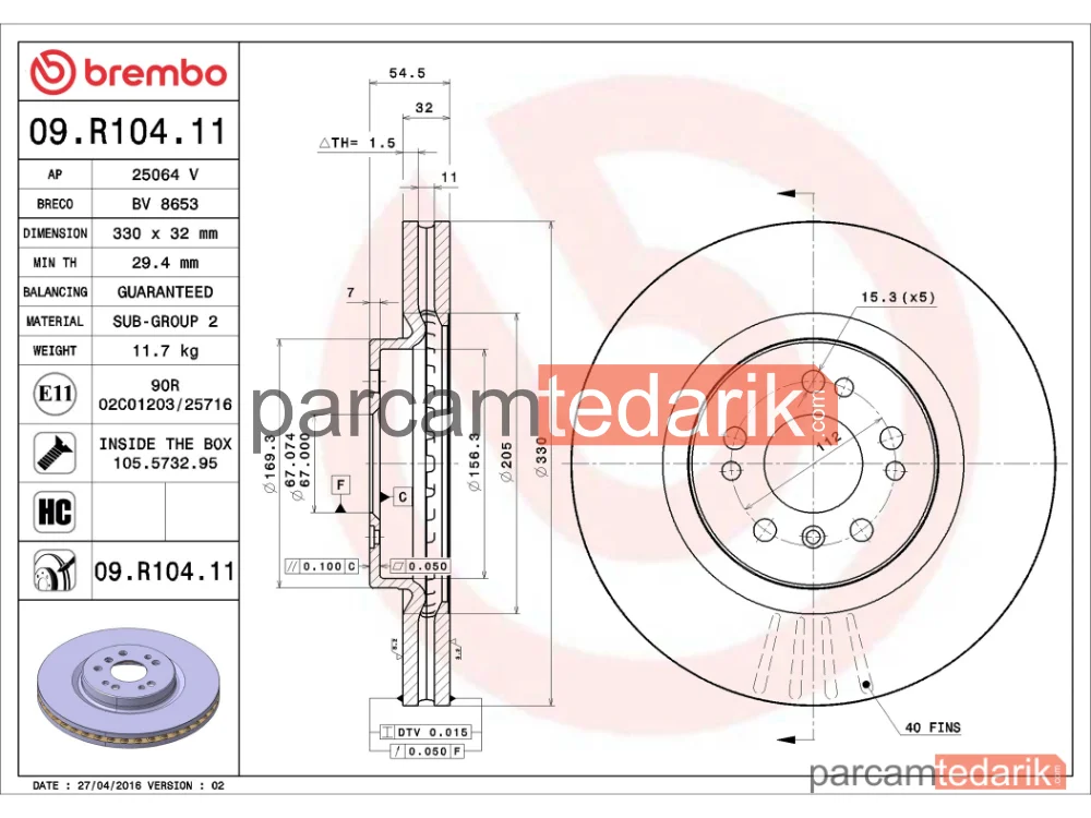 BREMBO 09R10411 | Fren Diski (Ön) — Mercedes-Benz M-Serisi, Mercedes-Benz R-Serisi