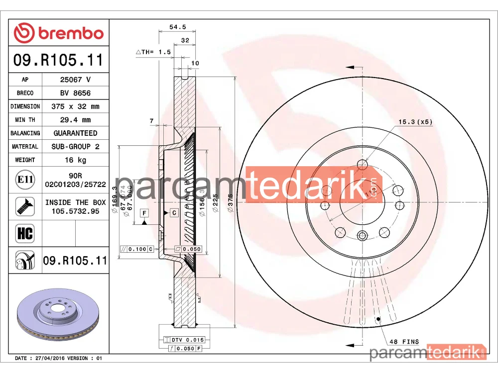 BREMBO 09R10511 | Fren Diski (Ön) — Mercedes-Benz Gl-Serisi