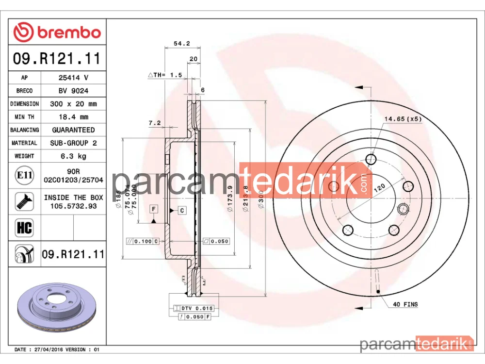 BREMBO 09R12111 | Fren Diski (Arka) — BMW Z4 Roadster
