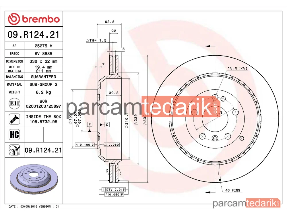 BREMBO 09R12421 | Fren Diski (Arka) — Mercedes-Benz M-Serisi, Mercedes-Benz R-Serisi, Mercedes-Benz Gl-Serisi
