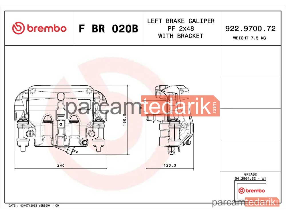 BREMBO FBR020B | Fren Kaliperi (Ön) — Iveco Daily IV