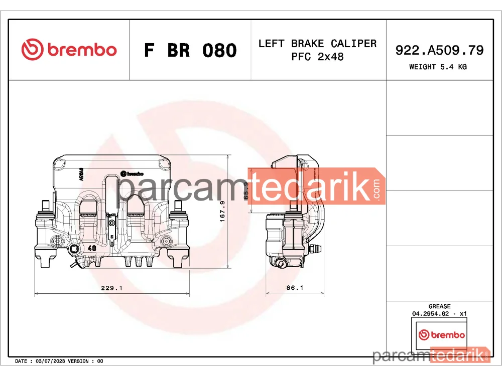 BREMBO FBR080 | Fren Kaliperi (Ön) — Nissan NV400, Opel Movano B, Renault Master III