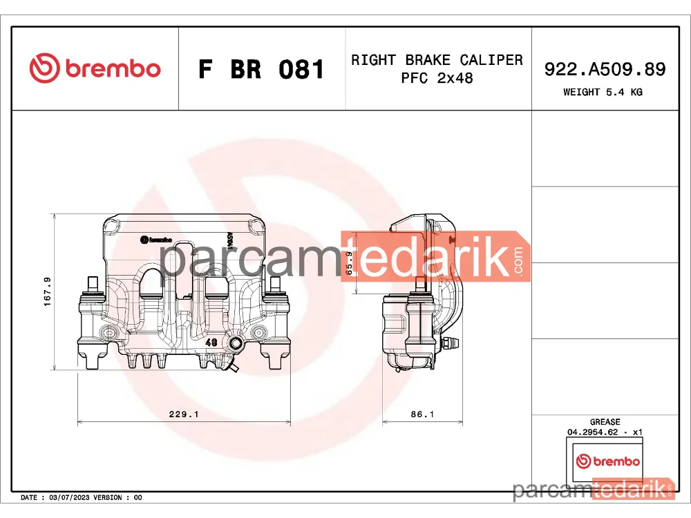 BREMBO FBR081 | Fren Kaliperi (Ön) — Nissan NV400, Opel Movano B, Renault Master III