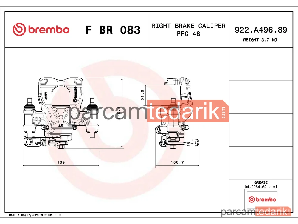 BREMBO FBR083 | Fren Kaliperi (Arka) — Nissan NV400, Opel Movano B, Renault Master III