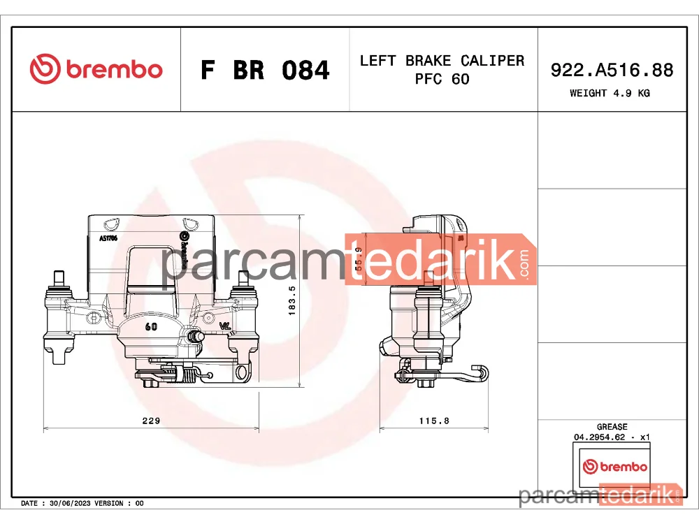 BREMBO FBR084 | Fren Kaliperi (Arka) — Nissan NV400, Opel Movano B, Renault Master III