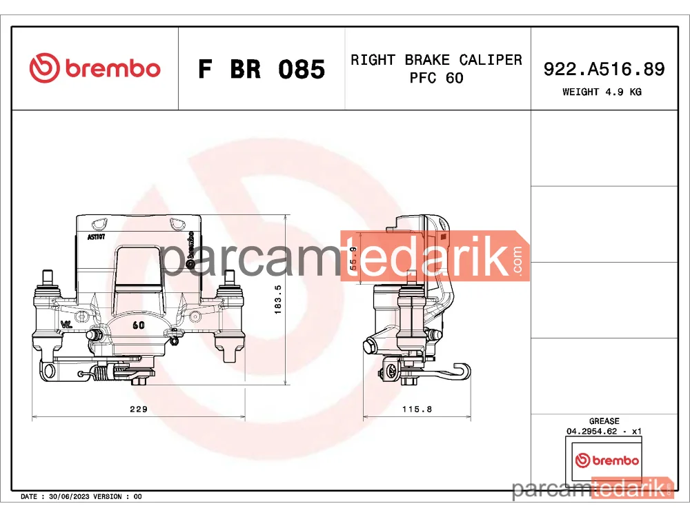BREMBO FBR085 | Fren Kaliperi (Arka) — Nissan NV400, Opel Movano B, Renault Master III
