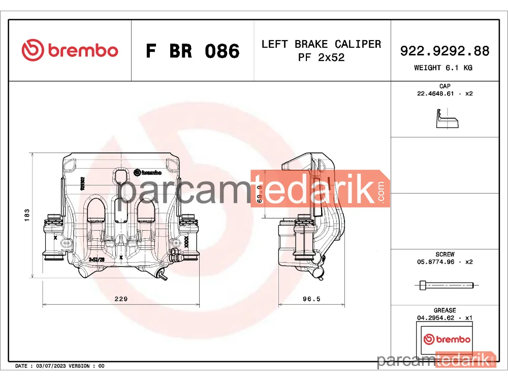 BREMBO FBR086 | Fren Kaliperi (Ön) — Mercedes-Benz Sprinter 5-t, VW Crafter 30-50, Mercedes-Benz Sprinter 4,6-t