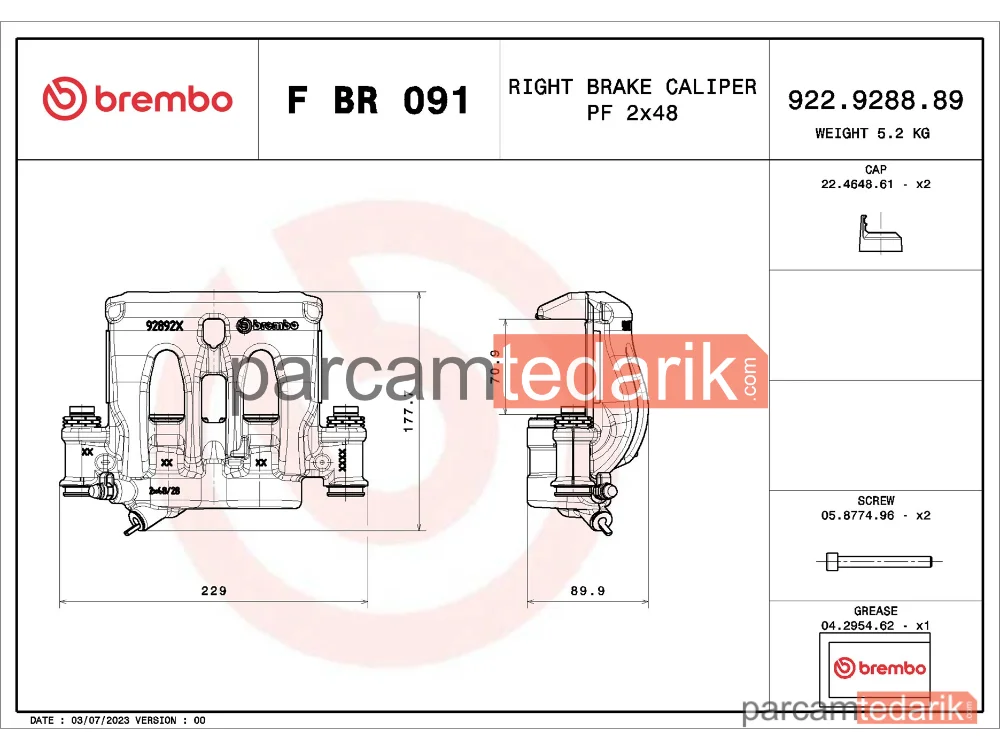 BREMBO FBR091 | Fren Kaliperi (Ön) — Mercedes-Benz Sprinter 3,5-t, VW Crafter 30-35, Mercedes-Benz Sprinter 3-t