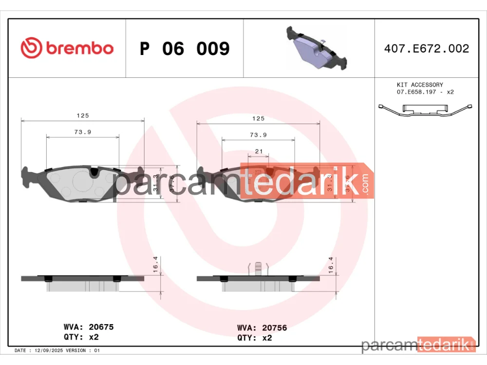 BREMBO P06009 | Fren Balatası (Arka) — BMW 3, BMW 5, BMW 3 Touring