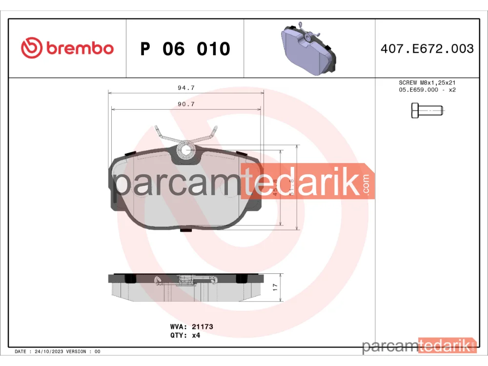 BREMBO P06010 | Fren Balatası (Ön) — BMW 3, BMW 3 Touring, BMW 3 Cabrio