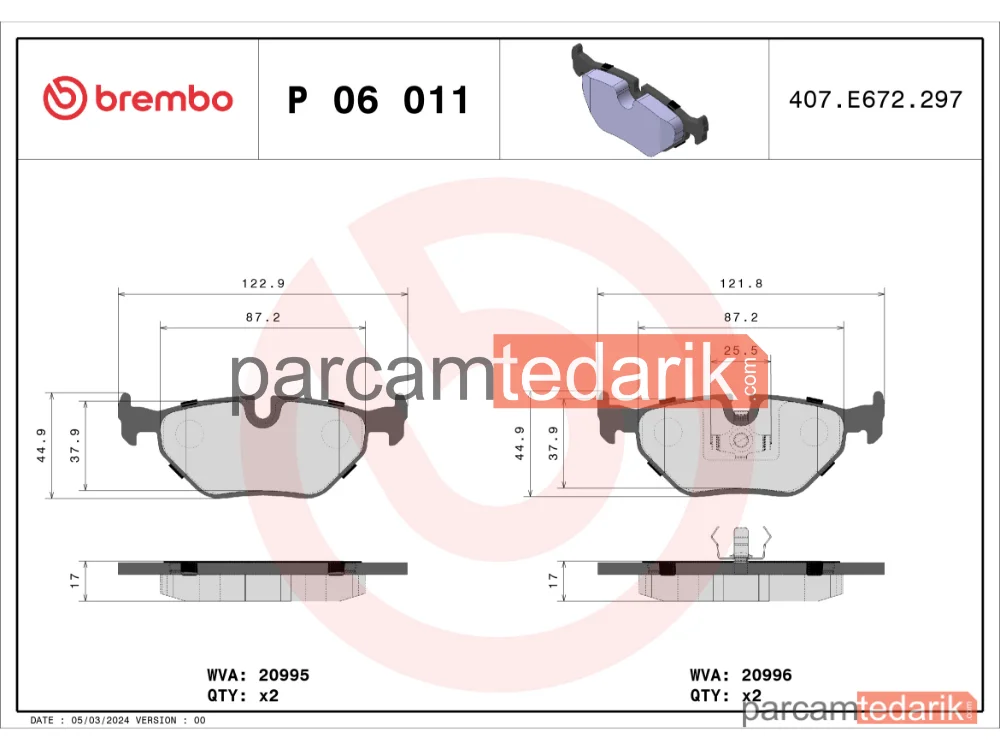 BREMBO P06011 | Fren Balatası (Arka) — BMW 5, BMW 5 Touring, BMW 3
