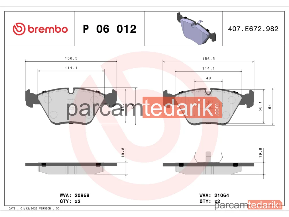 BREMBO P06012 | Fren Balatası (Ön) — BMW 5, BMW 5 Touring, BMW 7