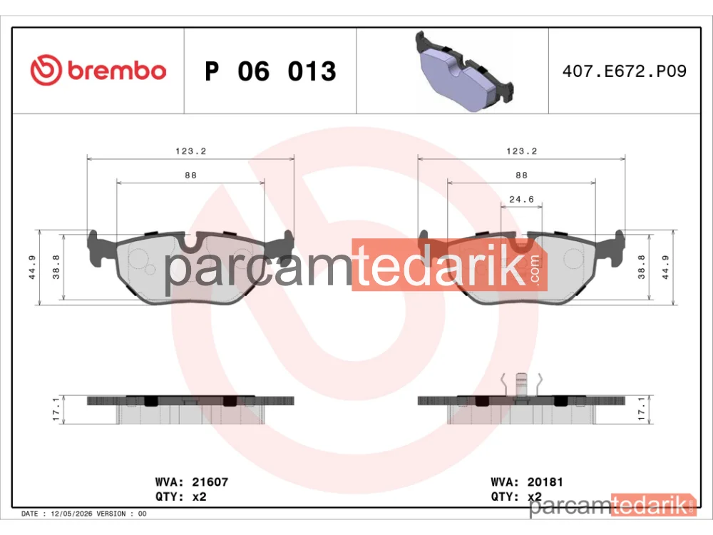 BREMBO P06013 | Fren Balatası (Arka) — BMW 3, BMW 3 Touring, BMW Z3 Roadster