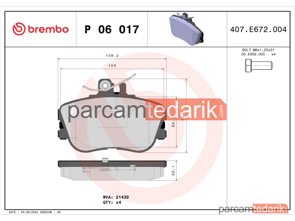 BREMBO P06017 | Fren Balatası (Ön) — Mercedes-Benz C-Serisi, Mercedes-Benz C-Serisi T-Model