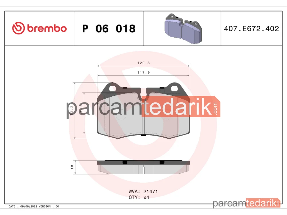 BREMBO P06018 | Fren Balatası (Ön) — BMW 7, BMW 8, Maserati 4200 GT / Coupe Coupe