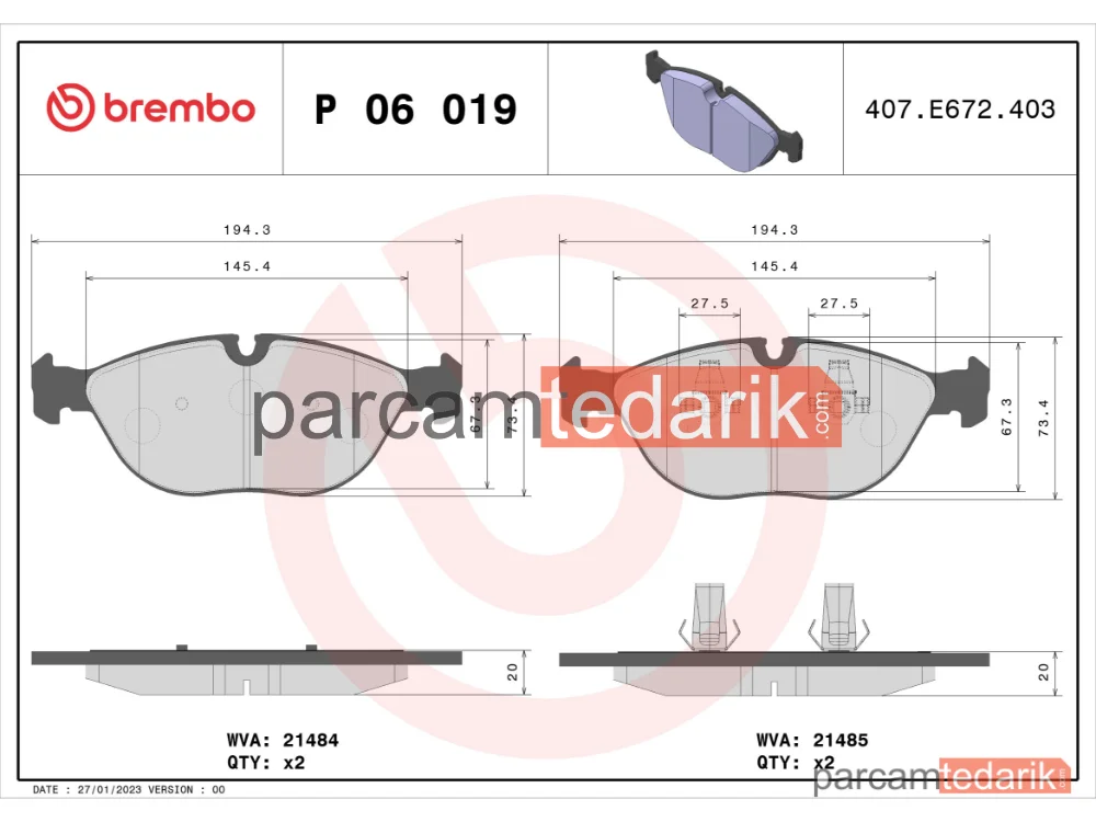 BREMBO P06019 | Fren Balatası (Ön) — Mercedes-Benz E-Serisi, Mercedes-Benz E-Serisi T-Model