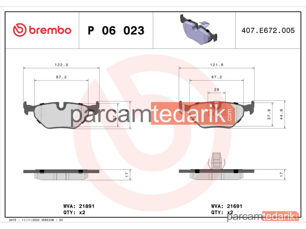BREMBO P06023 | Fren Balatası (Arka) — BMW 5, BMW 5 Touring, Alpina B10