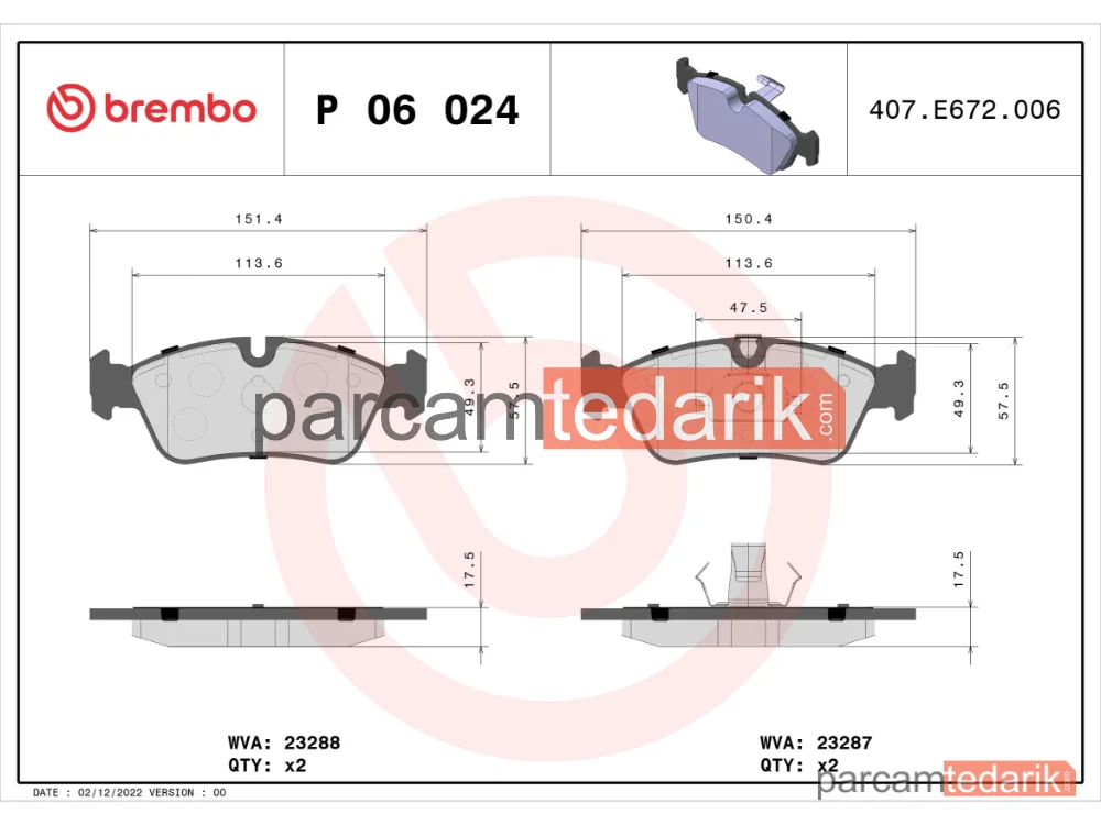 BREMBO P06024 | Fren Balatası (Ön) — BMW 3, BMW 3 Coupe, BMW 3 Touring