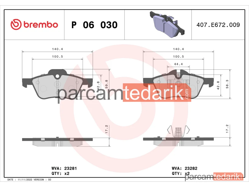 BREMBO P06030 | Fren Balatası (Ön) — Mini Cabrio, Mini