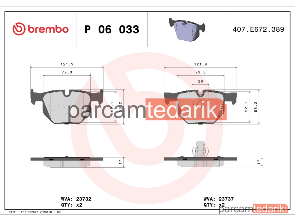 BREMBO P06033 | Fren Balatası (Arka) — BMW 5, BMW 5 Touring, BMW 6