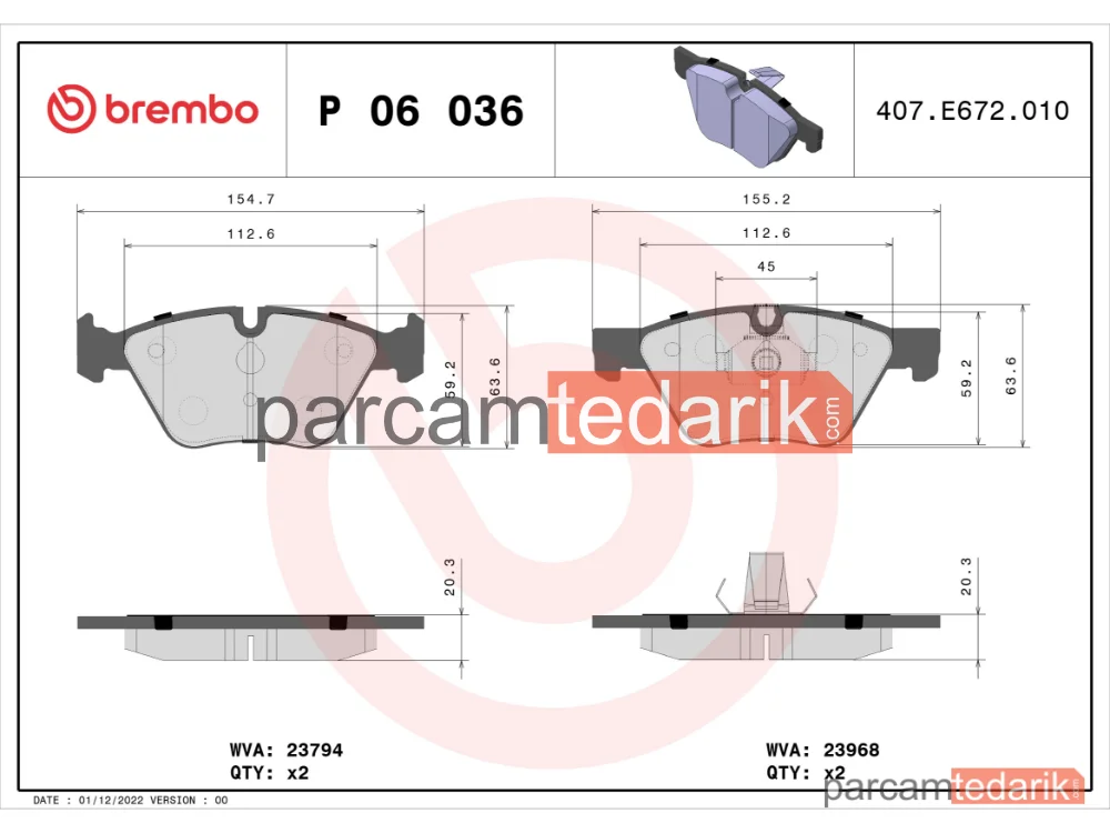 BREMBO P06036 | Fren Balatası (Ön) — BMW 3 Touring, BMW 3, BMW 3 Coupe