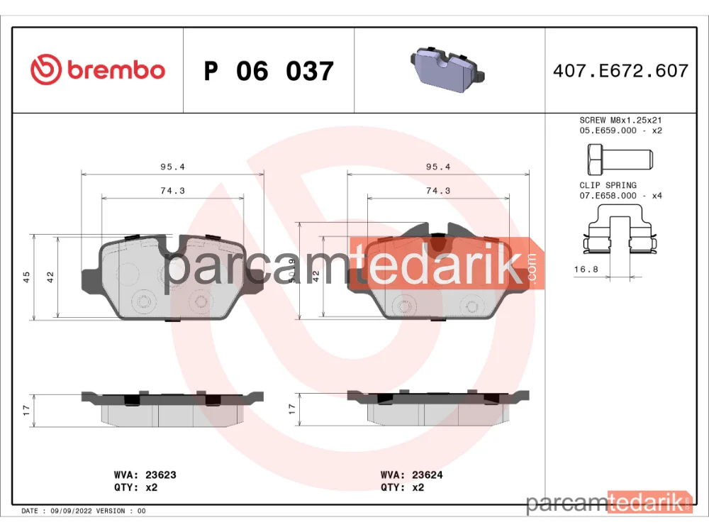 BREMBO P06037 | Fren Balatası (Arka) — Mini Countryman, BMW 1, Mini Paceman