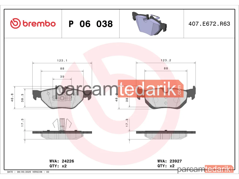 BREMBO P06038 | Fren Balatası (Arka) — BMW 3 Touring, BMW X1, BMW 3 Coupe