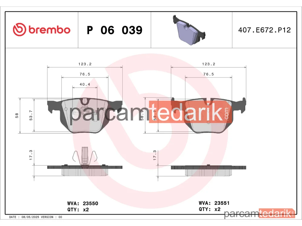 BREMBO P06039 | Fren Balatası (Arka) — BMW 3 Touring, BMW 3, BMW 3 Coupe
